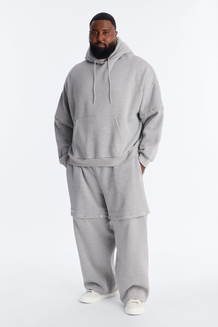 Oversized Tear Away Convertible Hoodie - Grey