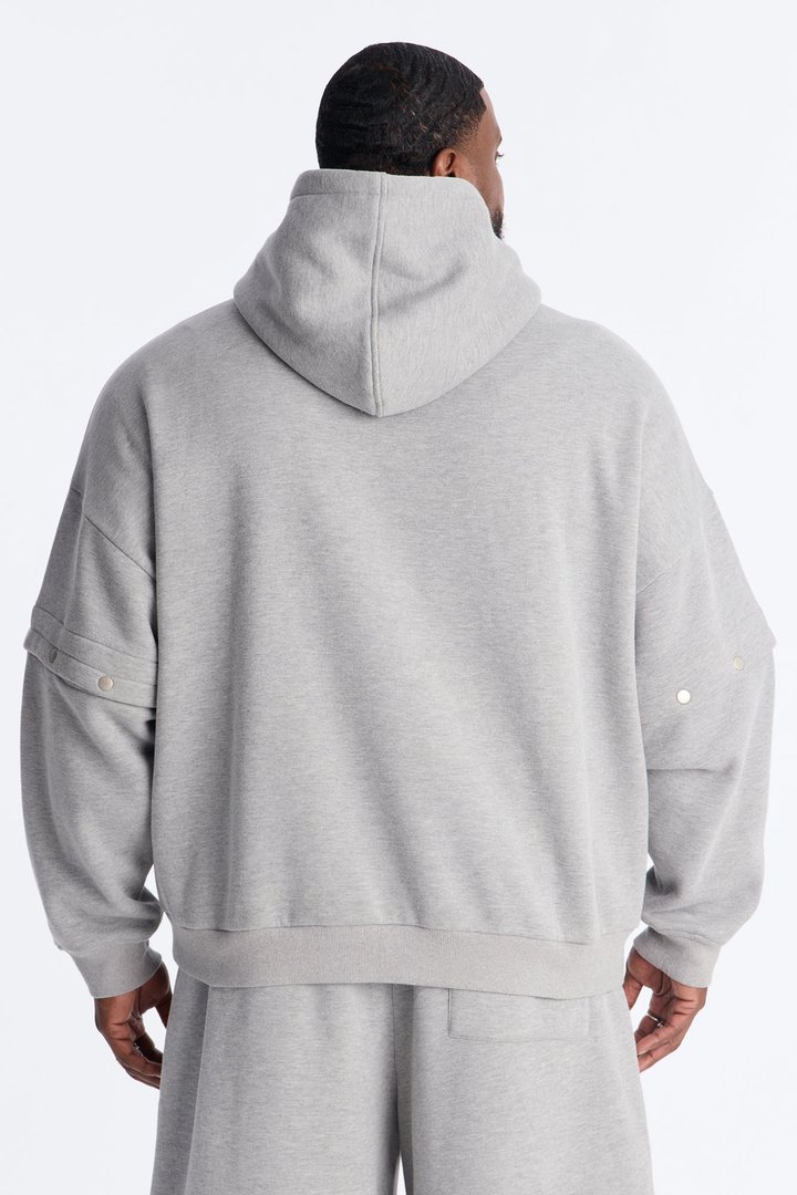 Oversized Tear Away Convertible Hoodie - Grey