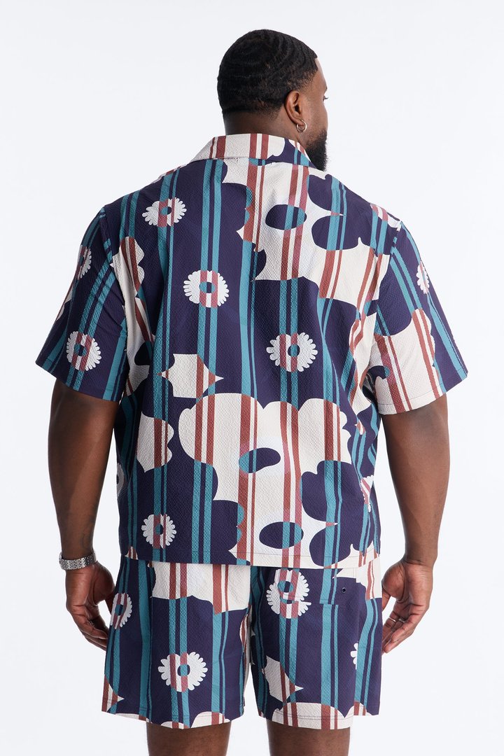 Metro Flora Seersucker Cuban Button Up Shirt - Multi Color