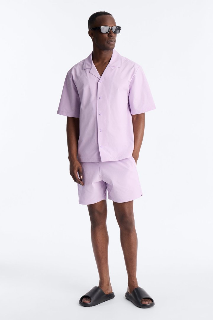 Seersucker Short Sleeve Cuban Collar Shirt - Lavender