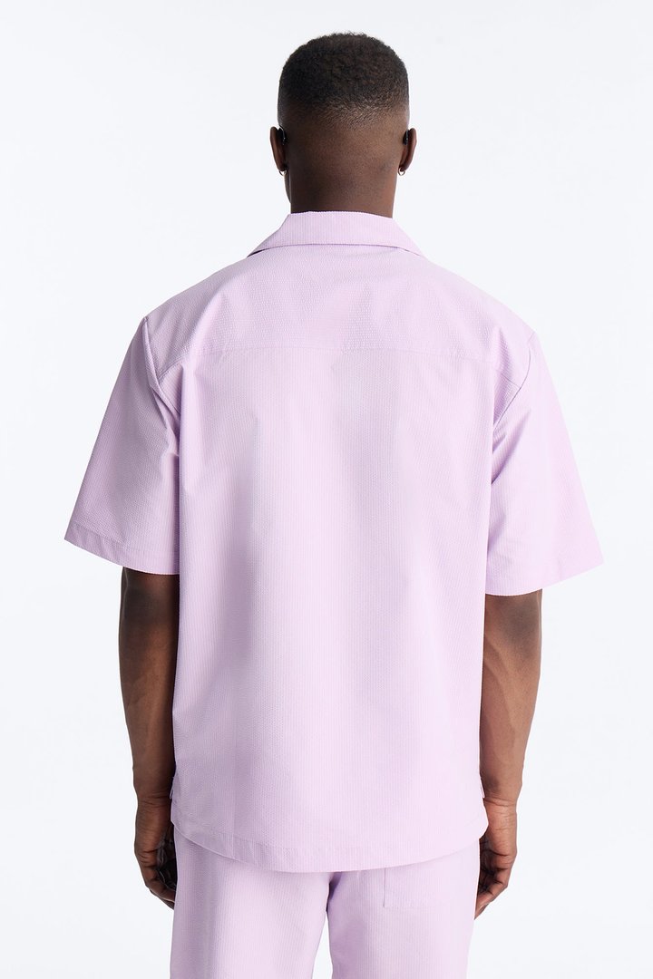 Seersucker Short Sleeve Cuban Collar Shirt - Lavender