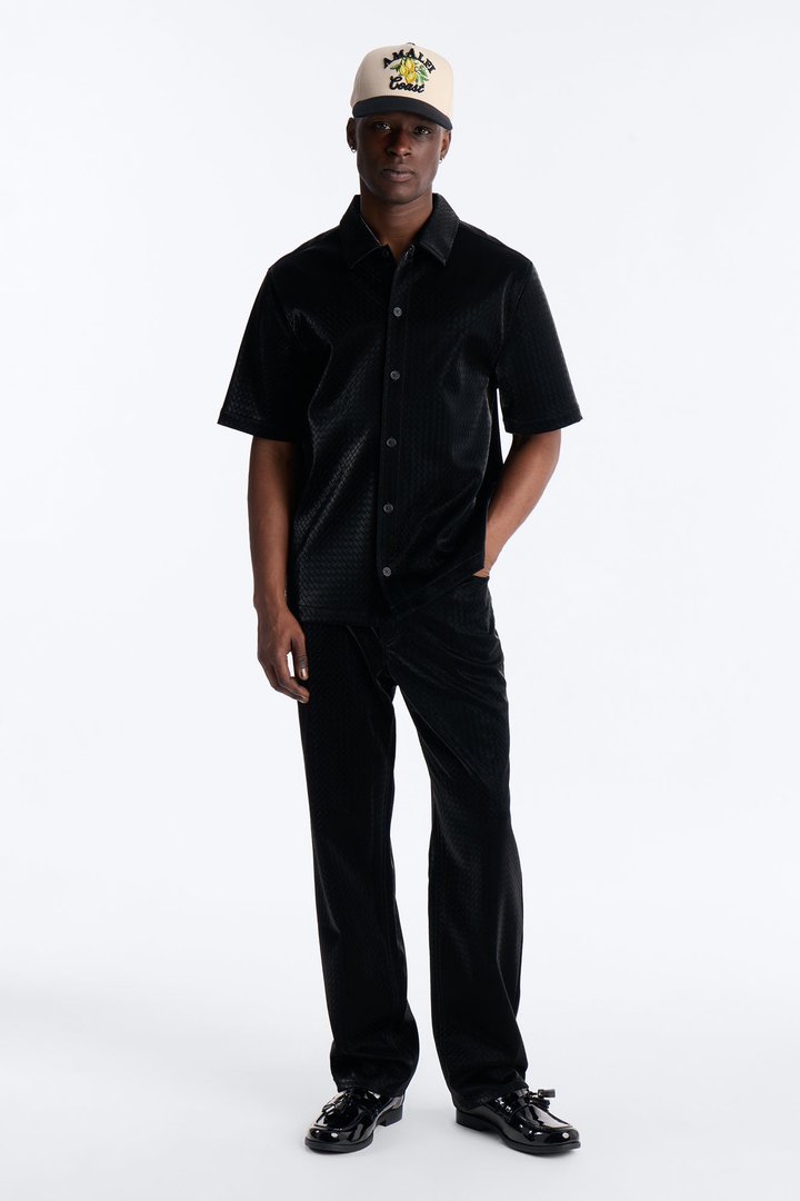 Straight Tisse Textured Faux Leather Pant - Black