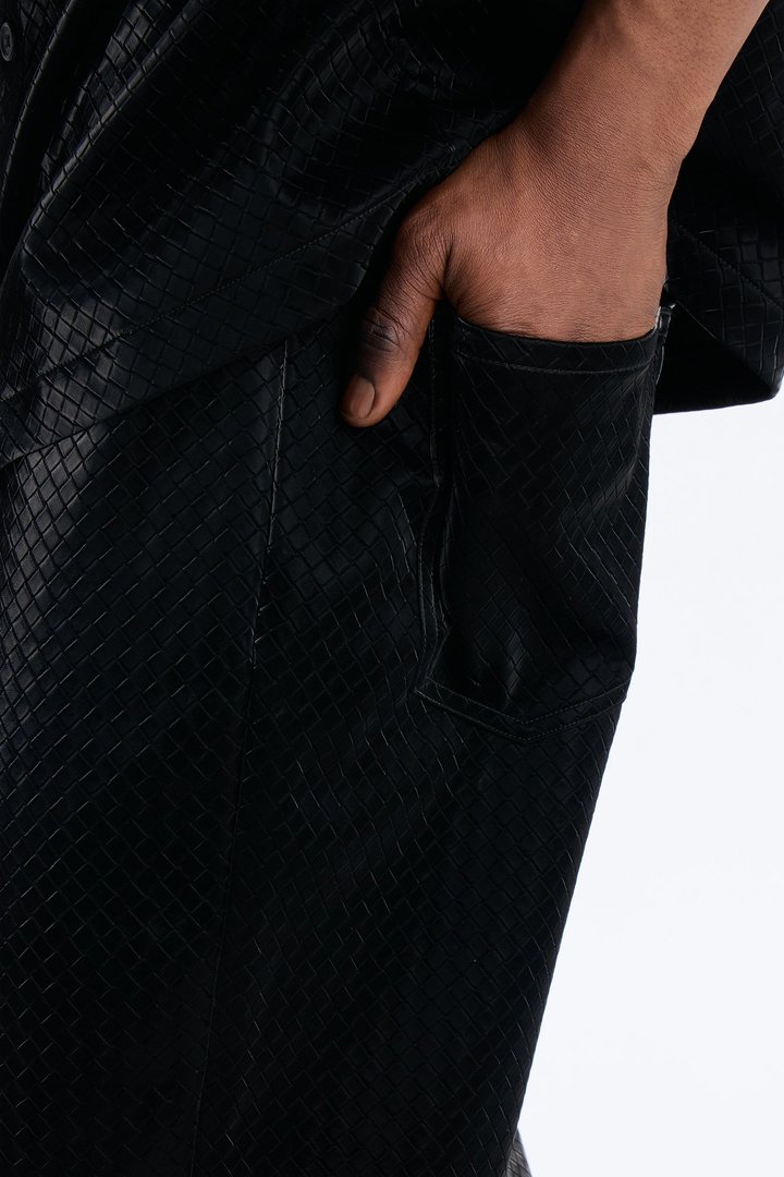Straight Tisse Textured Faux Leather Pant - Black
