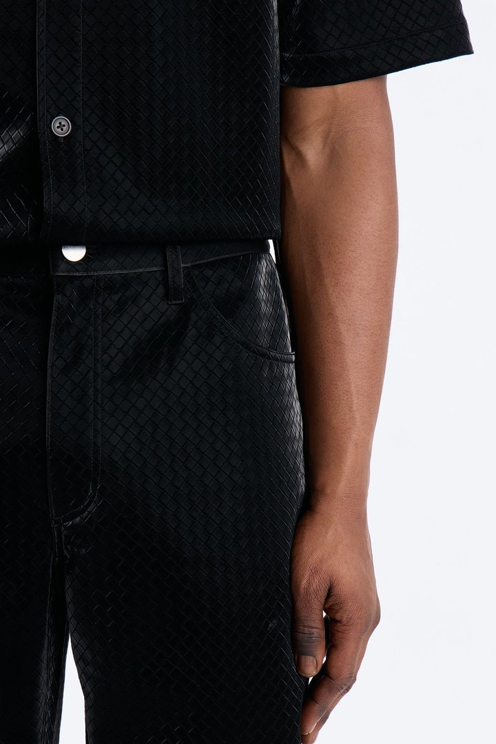 Straight Tisse Textured Faux Leather Pant - Black