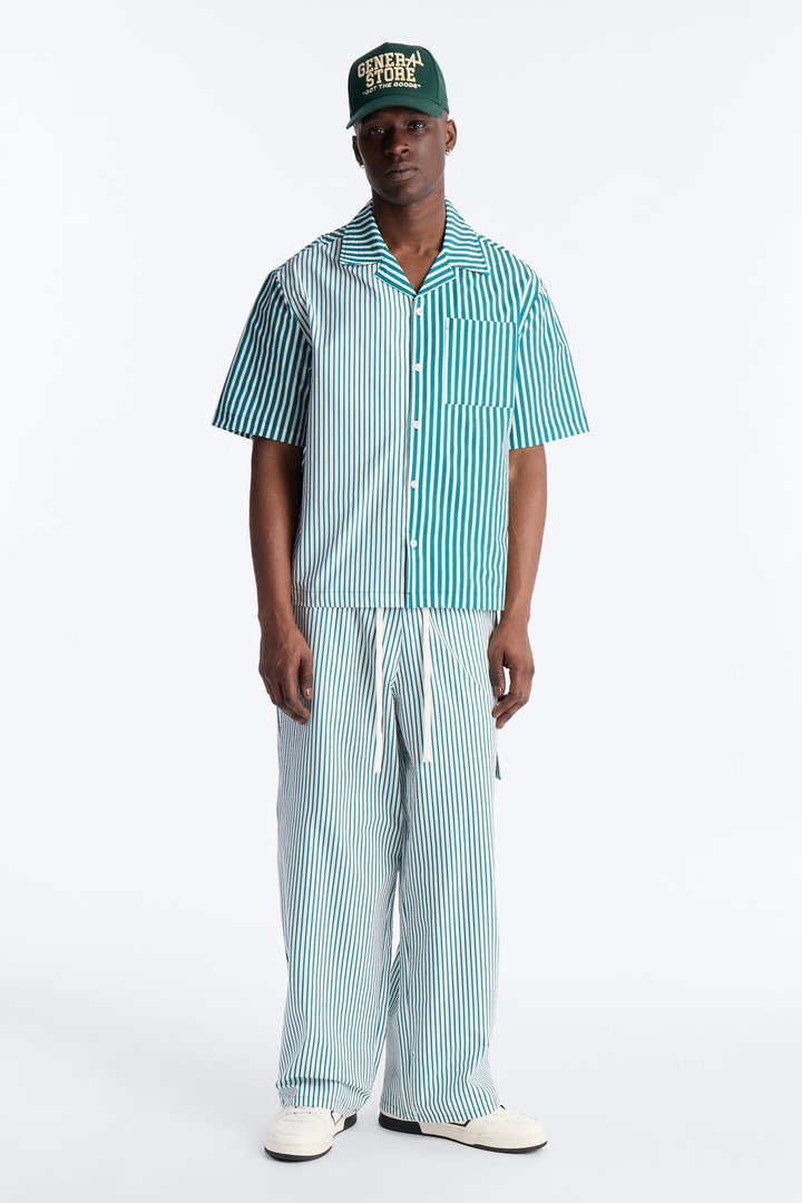 Passion Stripe Seersucker Cuban Button Up Shirt - Green