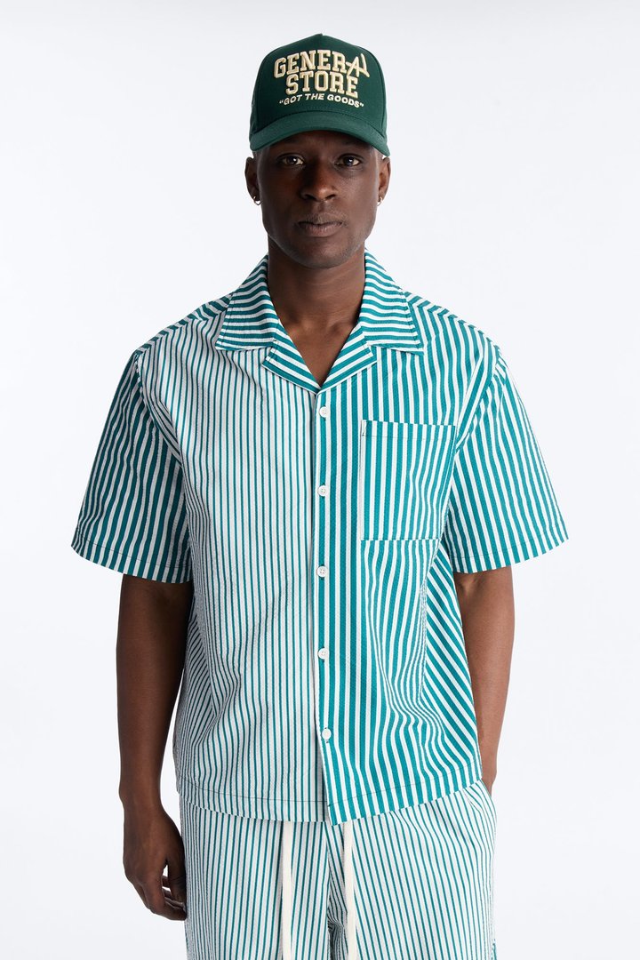 Passion Stripe Seersucker Cuban Button Up Shirt - Green
