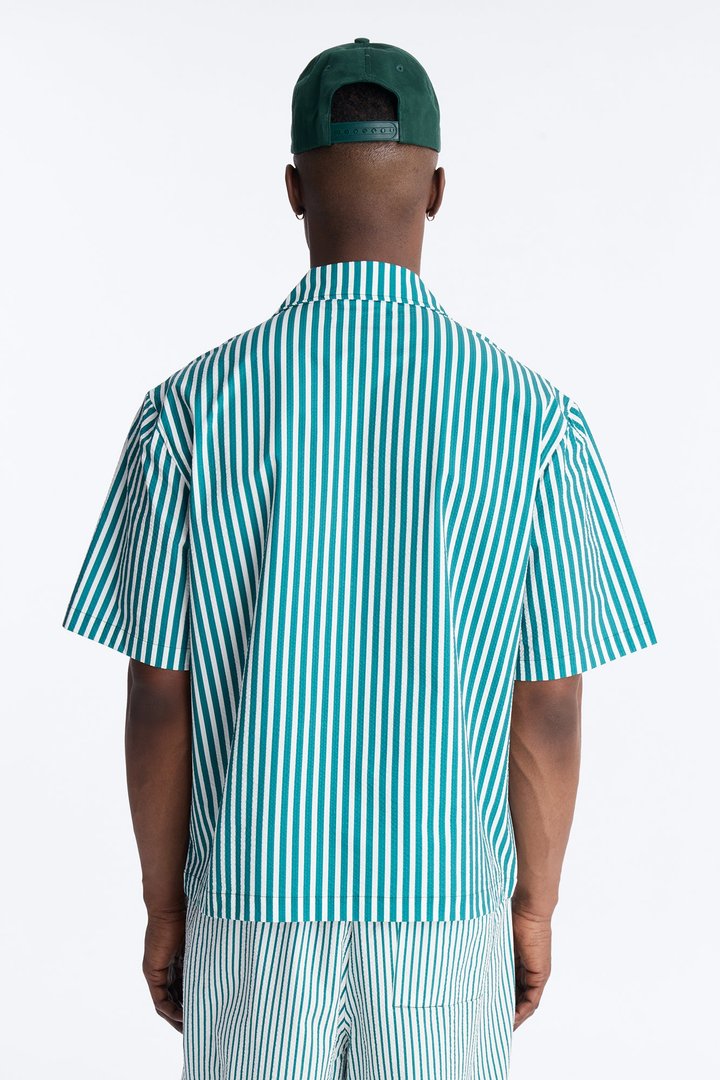 Passion Stripe Seersucker Cuban Button Up Shirt - Green