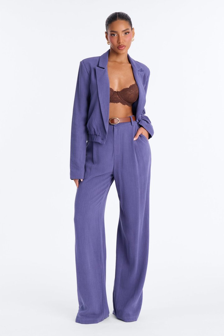 Iris Linen Belted Pant Set - Slate Blue
