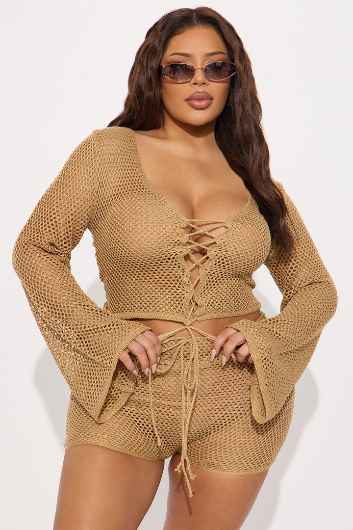 Out All Summer II Crochet Cover Up Set - Taupe