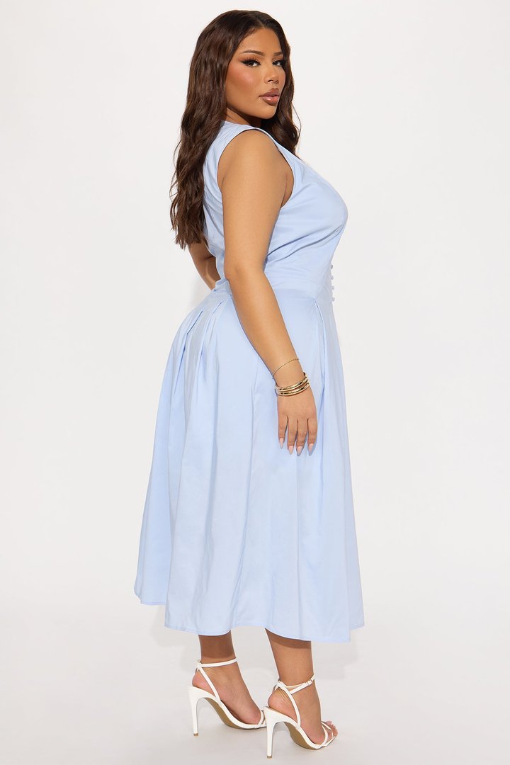 Refined Aura Poplin Midi Dress - Ice Blue