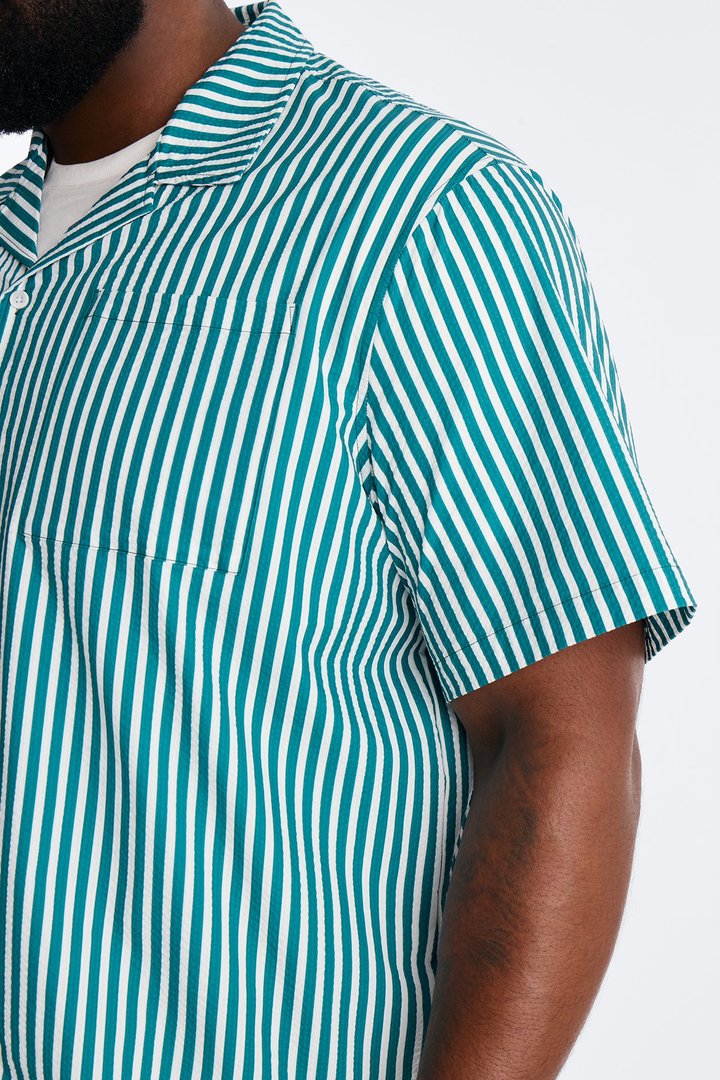 Passion Stripe Seersucker Cuban Button Up Shirt - Green