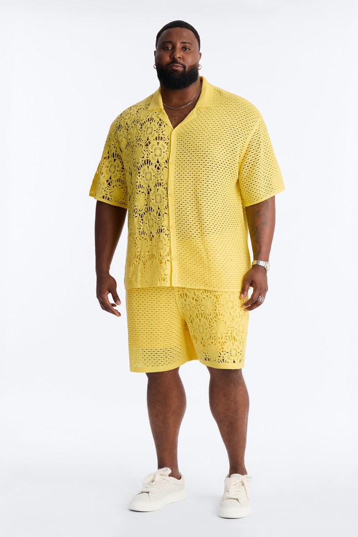 Relaxed Kyros Crochet Button Up Shirt - Yellow