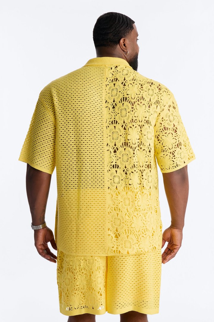 Relaxed Kyros Crochet Button Up Shirt - Yellow