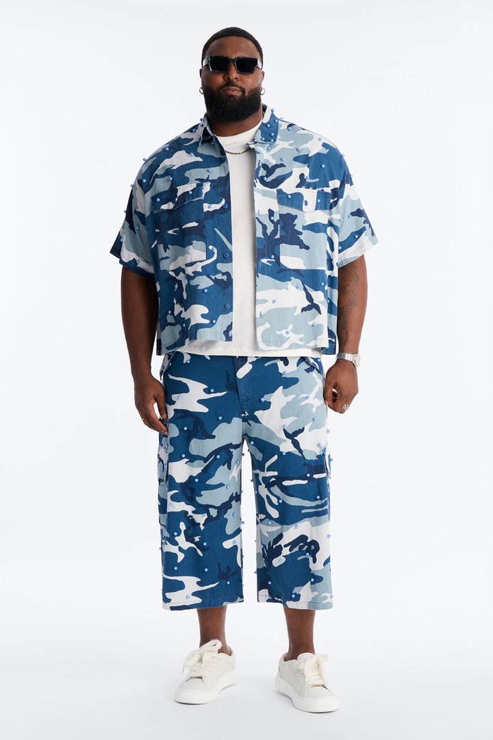 Baggy Pearl Still Wildin' Camo Short - Blue