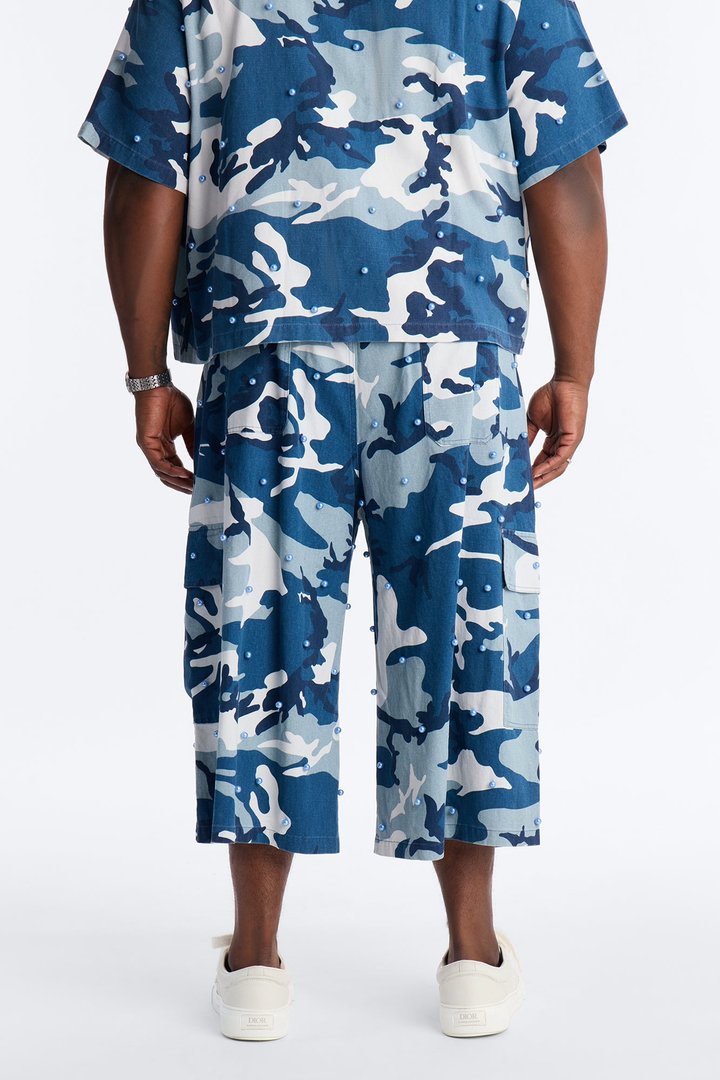 Baggy Pearl Still Wildin' Camo Short - Blue