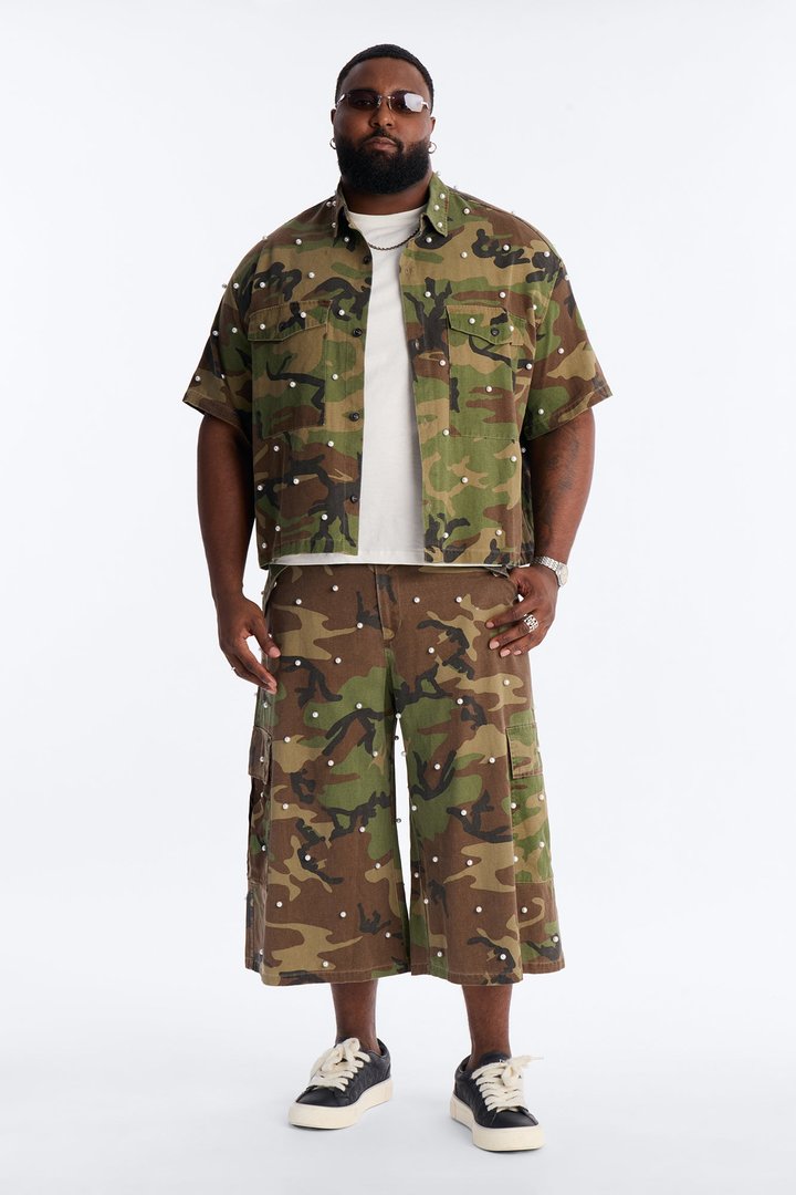 Pearl Still Wildin' Camo Short Sleeve Button Up - Green