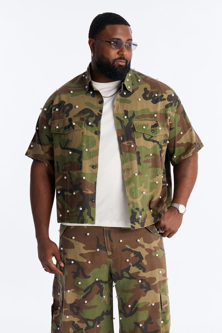 Pearl Still Wildin' Camo Short Sleeve Button Up - Green