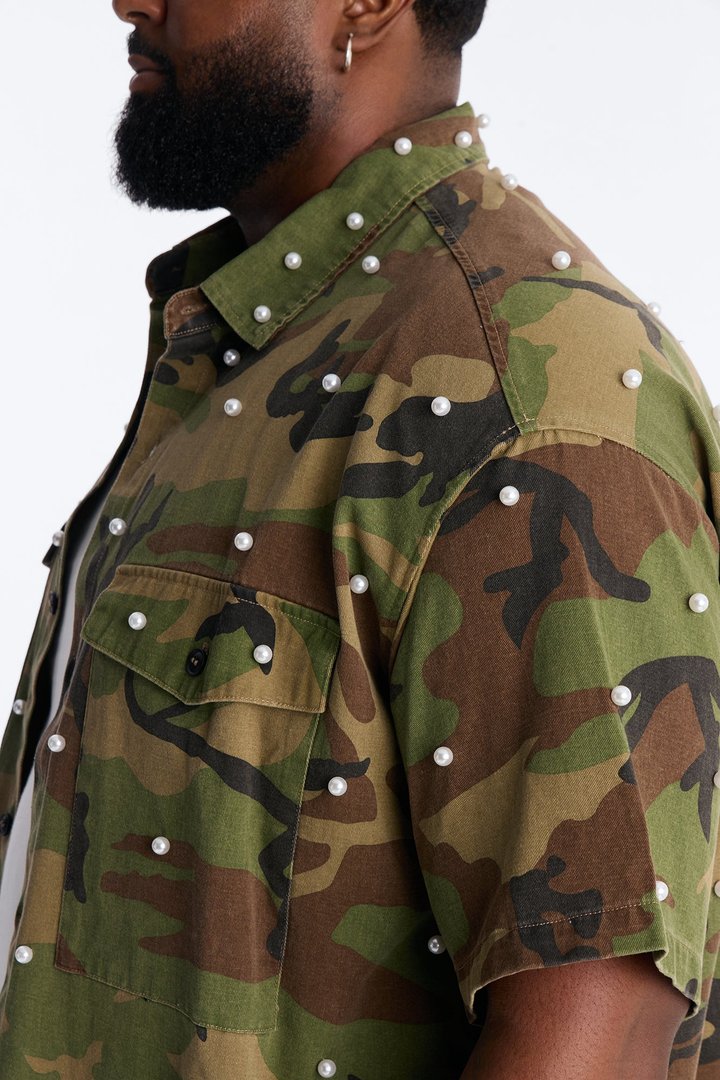 Pearl Still Wildin' Camo Short Sleeve Button Up - Green