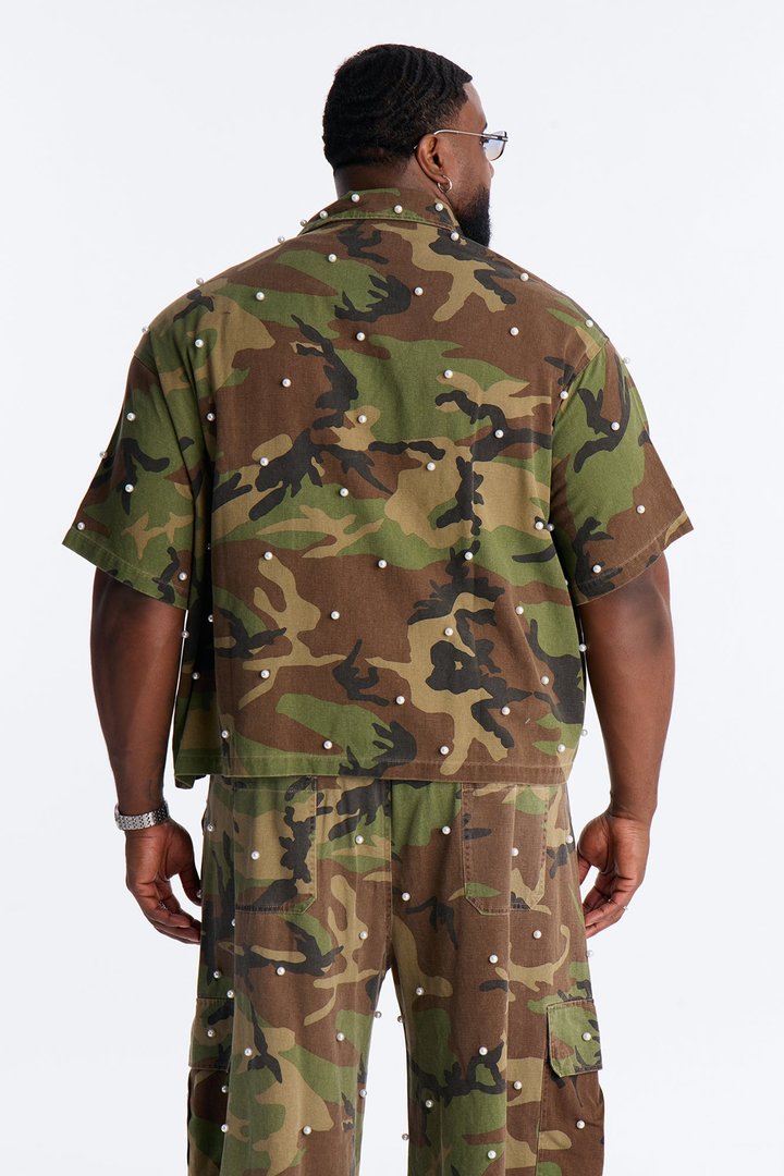 Pearl Still Wildin' Camo Short Sleeve Button Up - Green