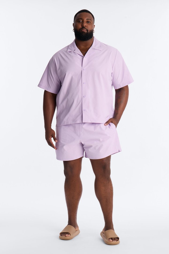 Seersucker Short Sleeve Cuban Collar Shirt - Lavender