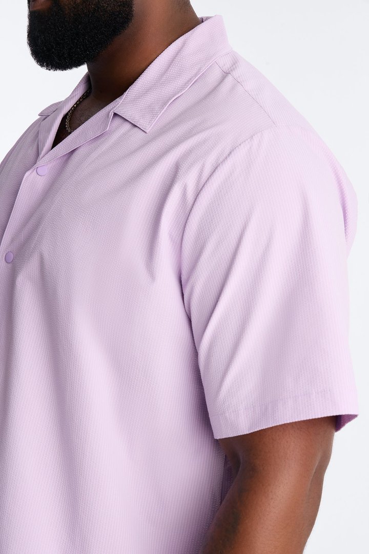 Seersucker Short Sleeve Cuban Collar Shirt - Lavender