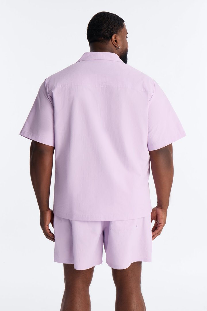 Seersucker Short Sleeve Cuban Collar Shirt - Lavender