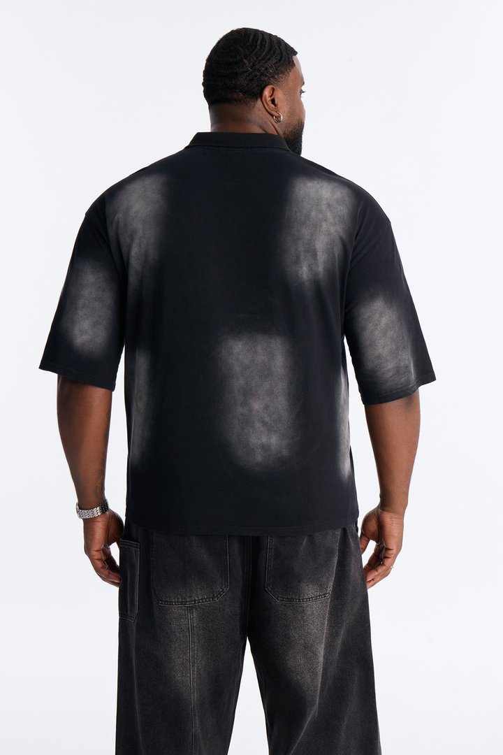 Stars And Saints illusion Short Sleeve Knit Polo - Black