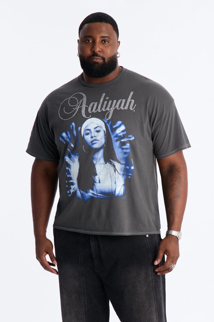 Embellished Aaliyah One In A Million Short Sleeve Tee - Black