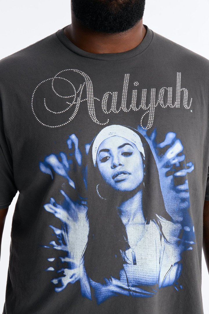 Embellished Aaliyah One In A Million Short Sleeve Tee - Black