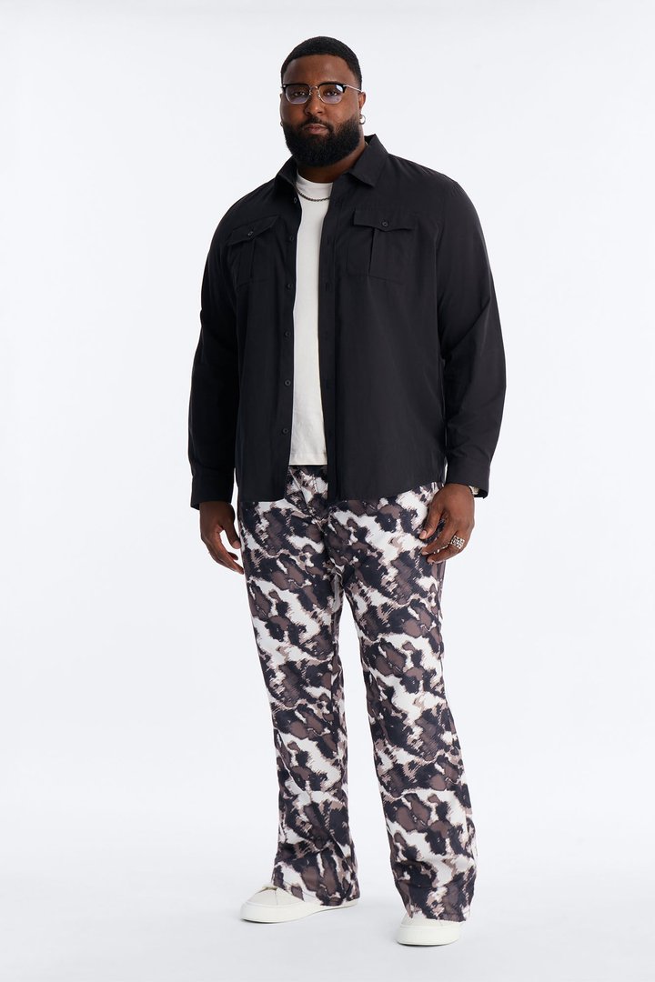 Straight Distorted Print Pant - Black