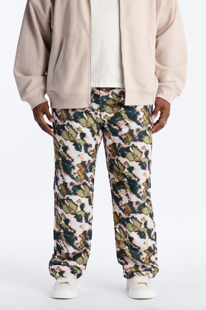 Straight Distorted Print Pant - Green