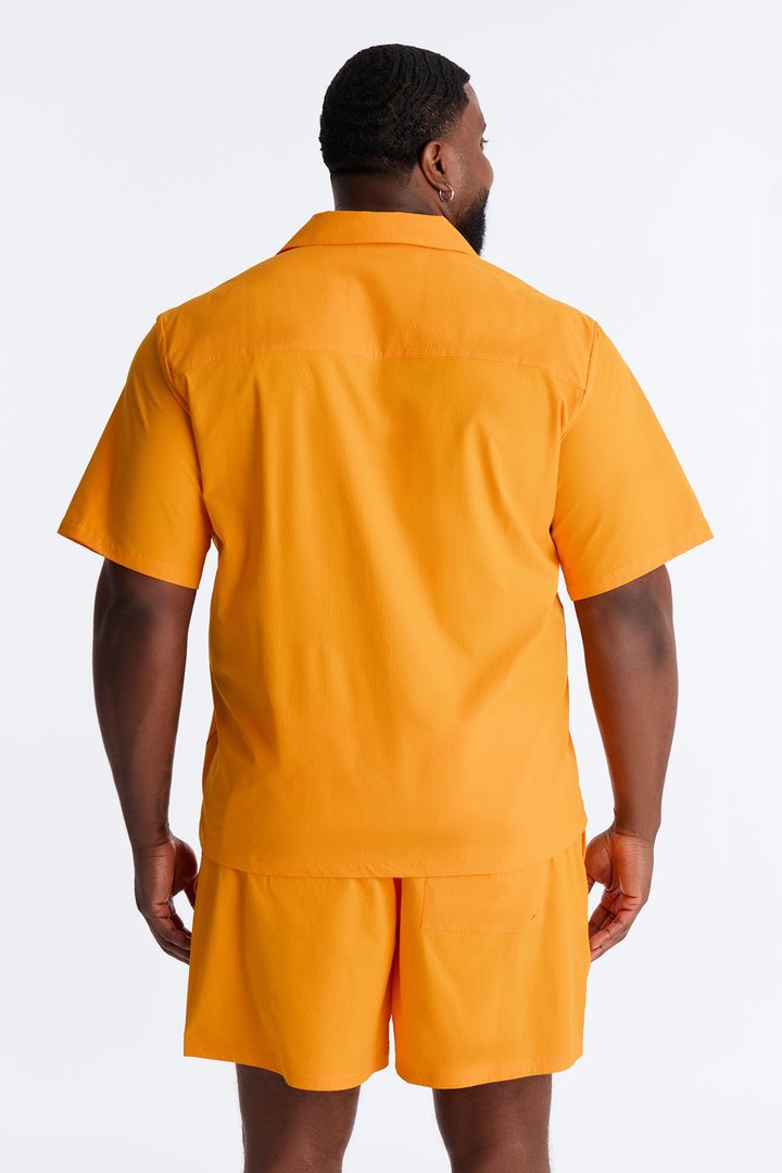 Seersucker Short Sleeve Cuban Collar Shirt - Orange