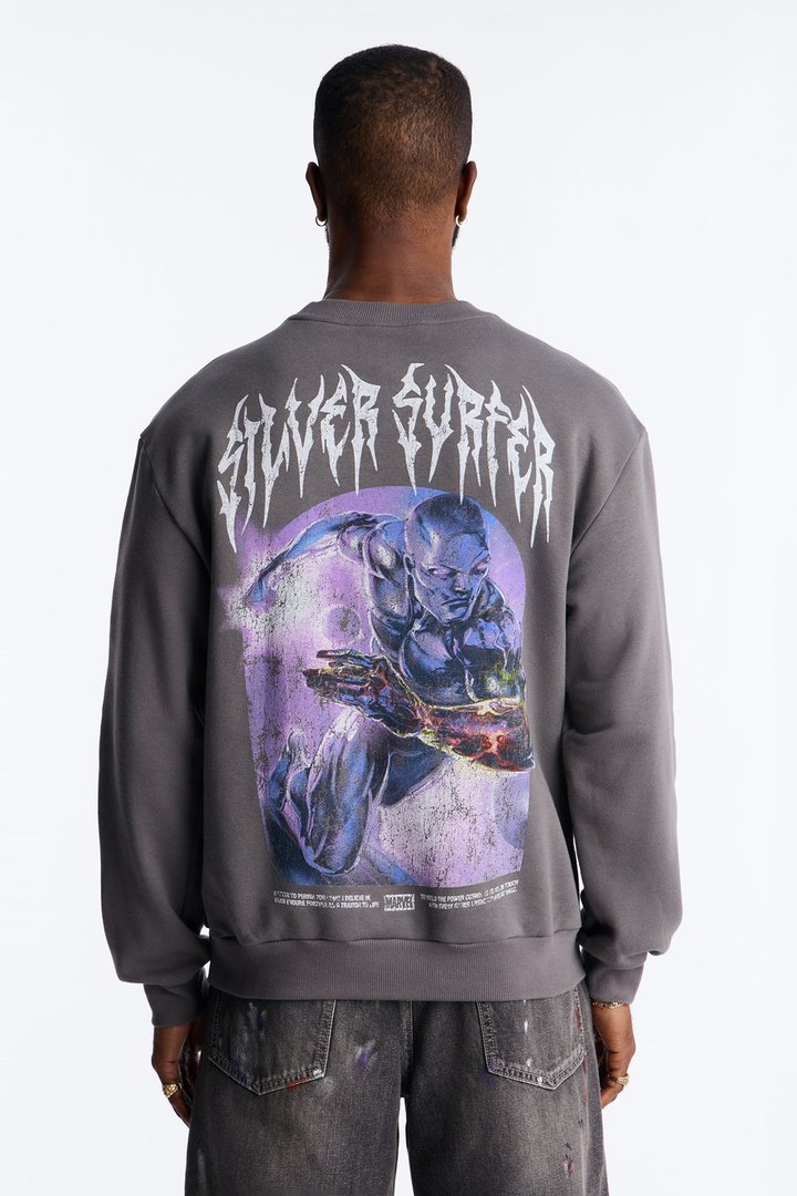 Marvel Silver Surfer Better To Perish Crew Neck Sweatshirt - Charcoal