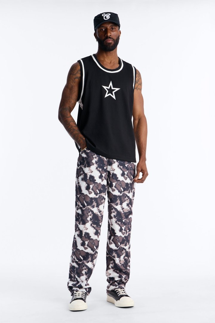 Straight Distorted Print Pant - Black
