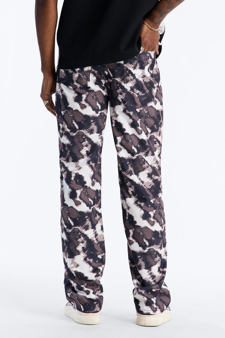 Straight Distorted Print Pant - Black