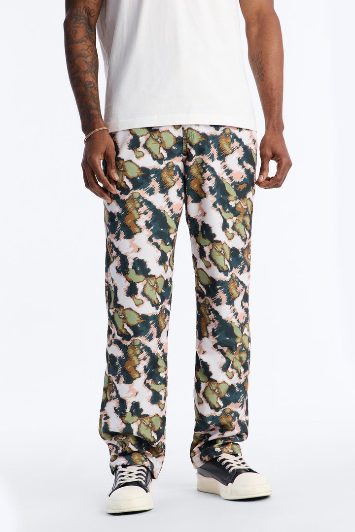 Straight Distorted Print Pant - Green
