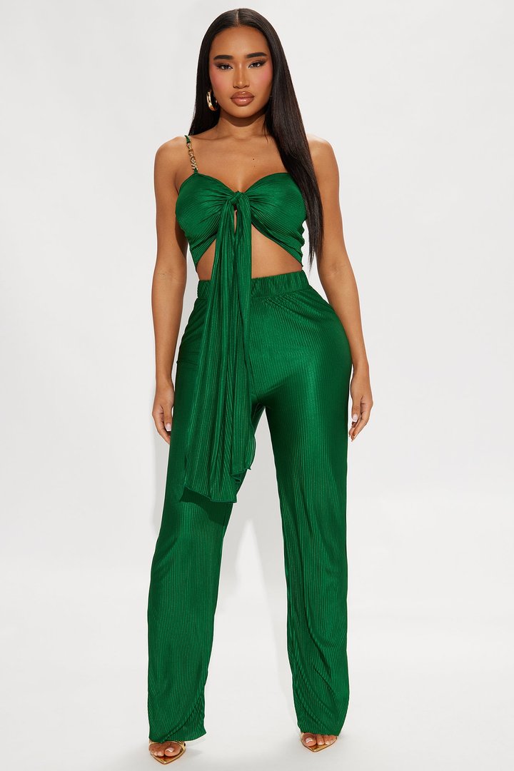 Royal Fantasies Plisse Pant Set - Hunter