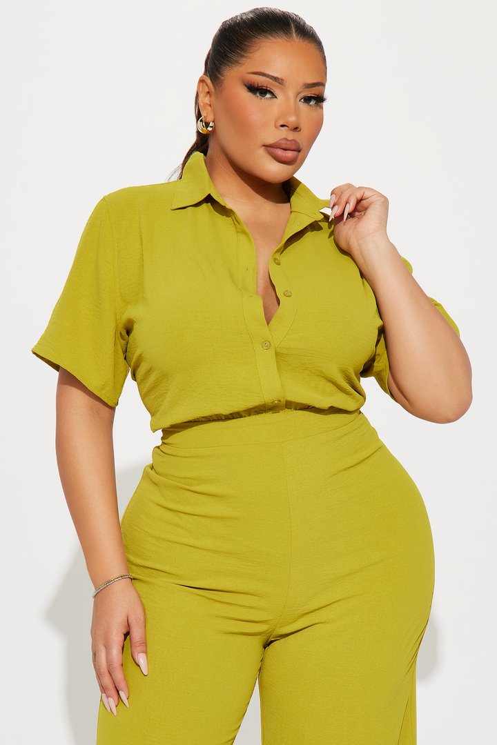 Makenzie Short Sleeve Jumpsuit - Chartreuse