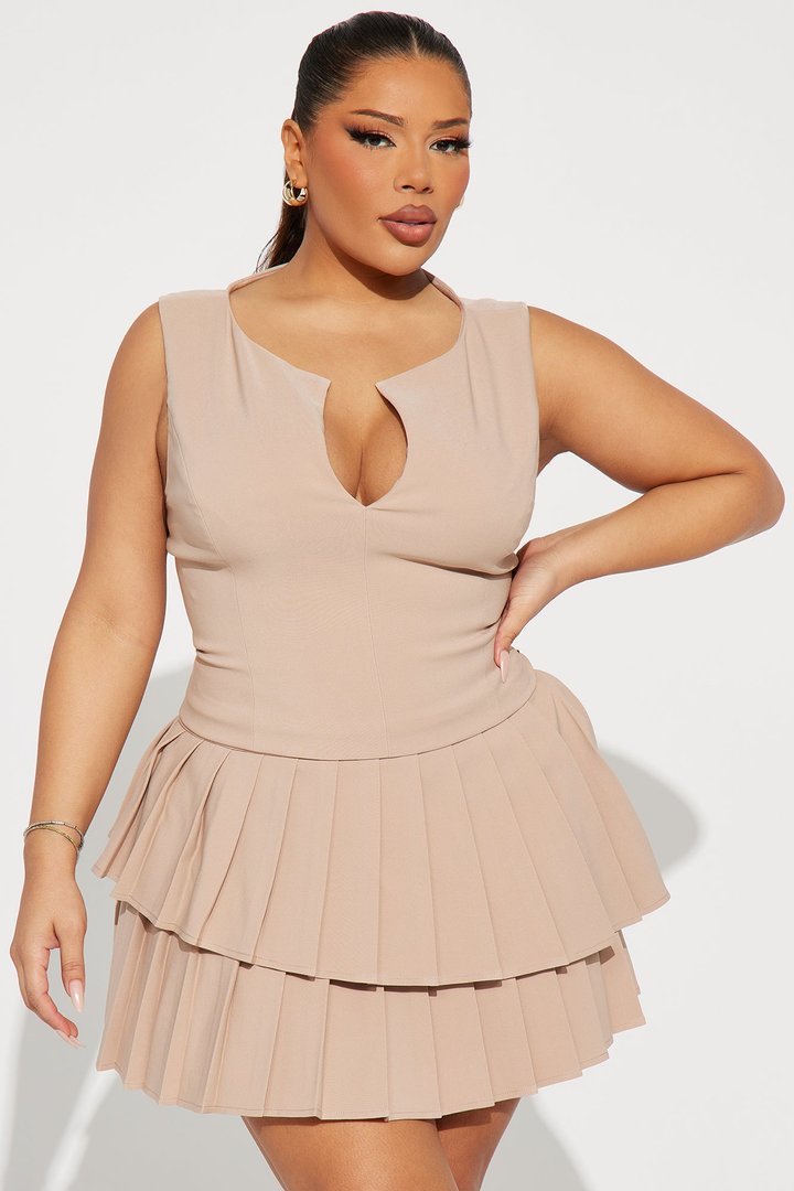 Miranda Pleated Skirt Set - Taupe
