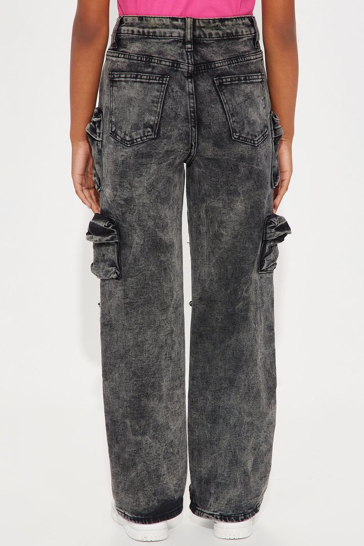 Mini Millie Ripped Cargo Jean - Acid Wash Black