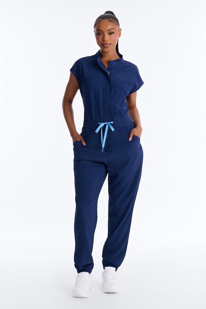 Ready Next Shift Stretch Scrub Jumpsuit - Navy