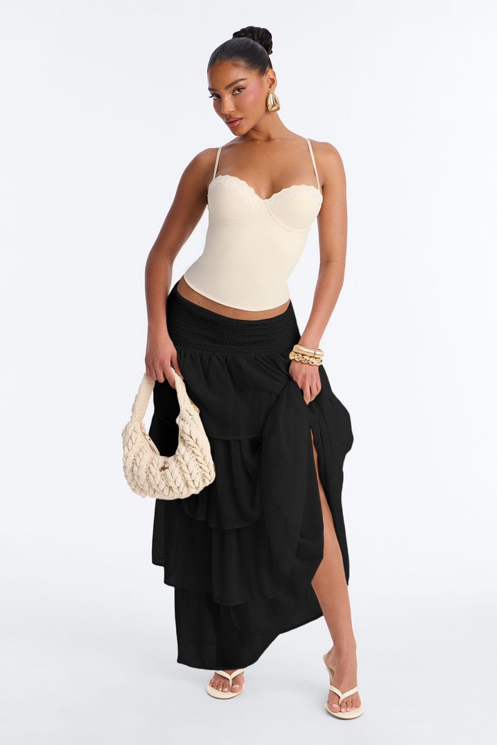 Bohemian Goddess Chiffon Tiered Ruffle Maxi 40″ - Black
