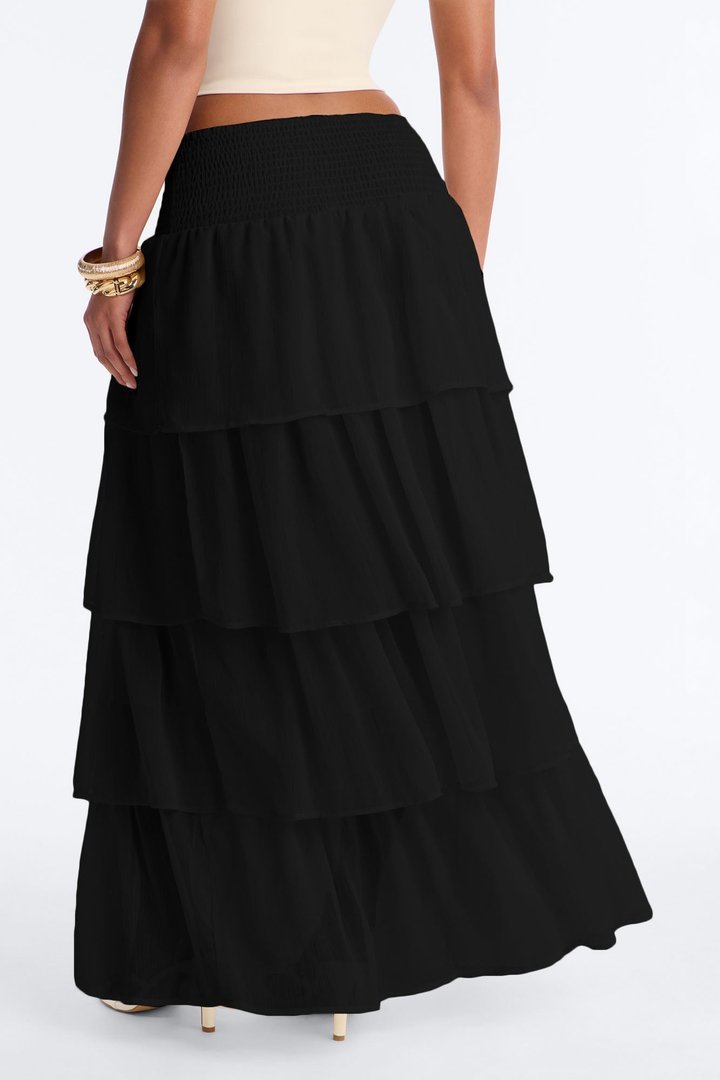 Bohemian Goddess Chiffon Tiered Ruffle Maxi 40″ - Black