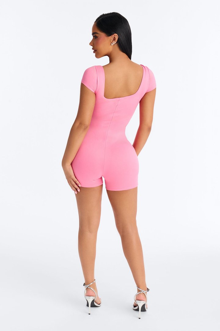 Mindy Double layer Square Neck Romper - Pink