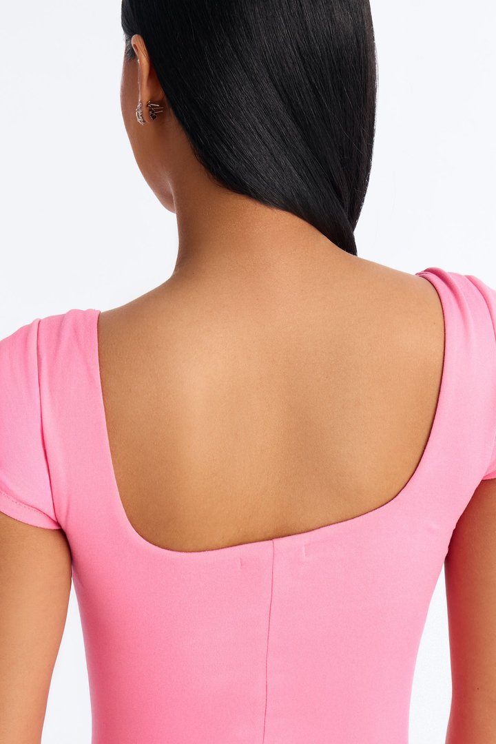 Mindy Double layer Square Neck Romper - Pink