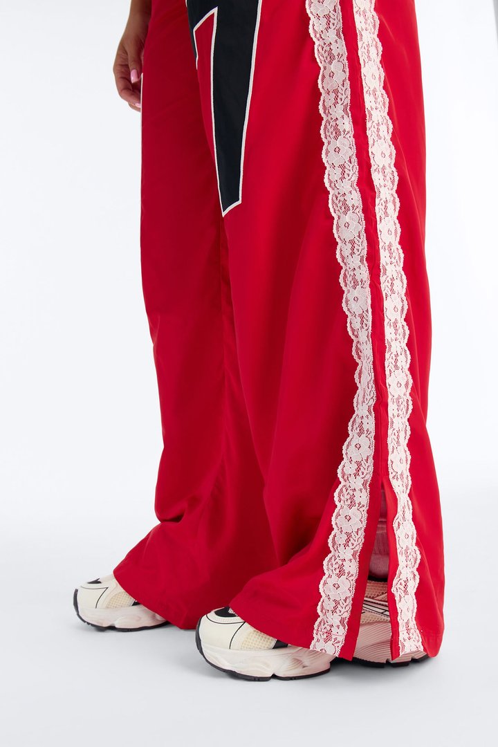 Lucky You Laced Windbreaker Lounge Pant - Red