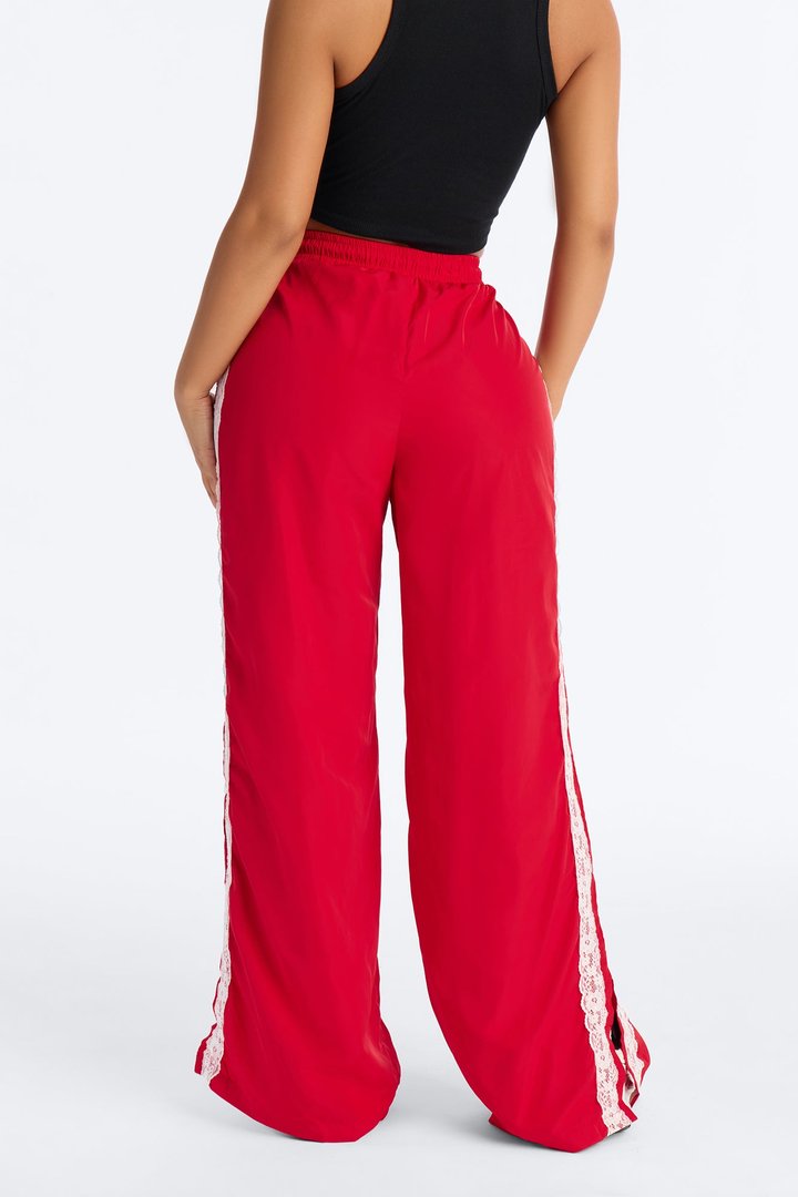 Lucky You Laced Windbreaker Lounge Pant - Red