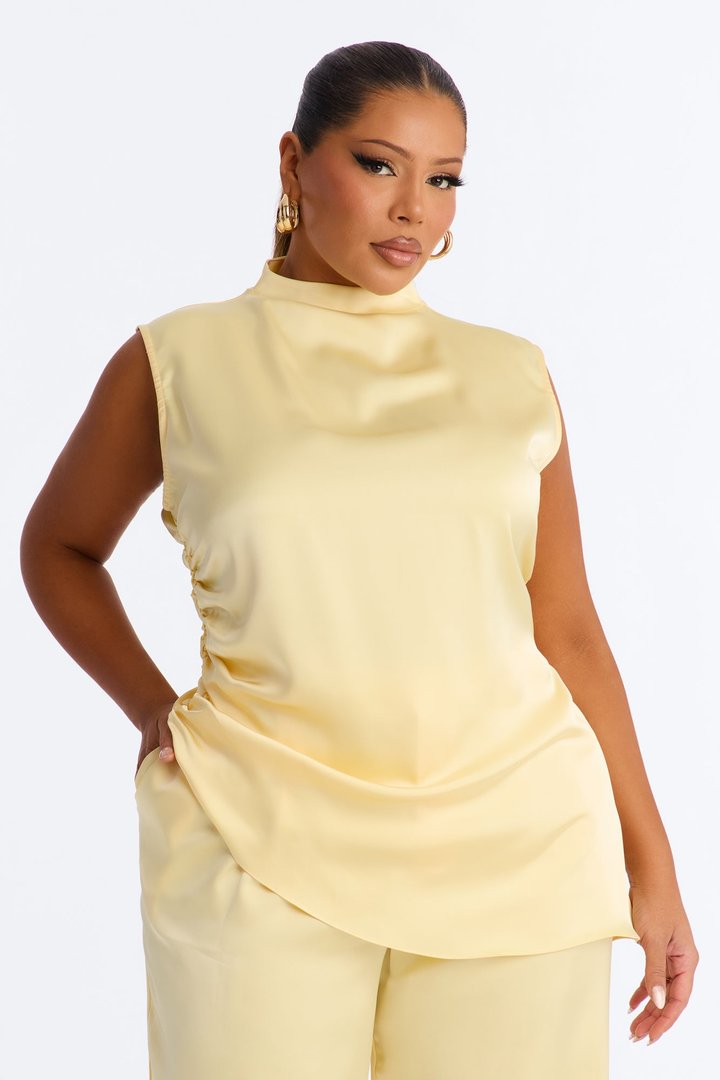 Corinna Sleeveless Satin Pant Set - Yellow