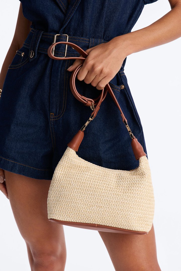 Hear You Calling Straw Satchel Handbag - Natural/Combo