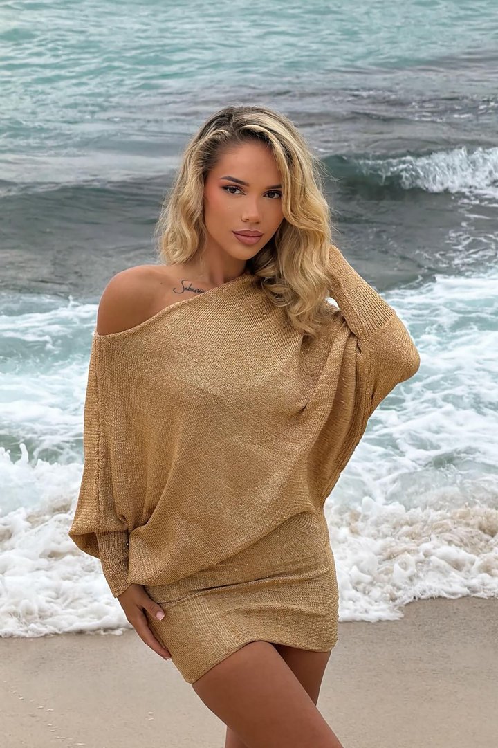 Sophia Sweater Mini Dress - Gold